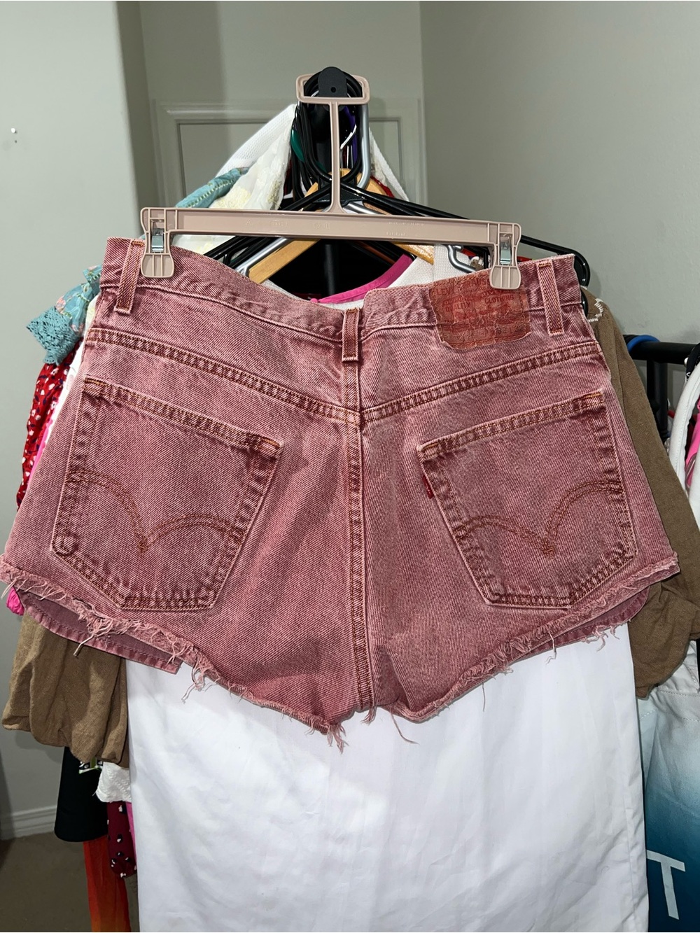 High-Rise Levi’s Washed Rose Denim Cutoff Shorts